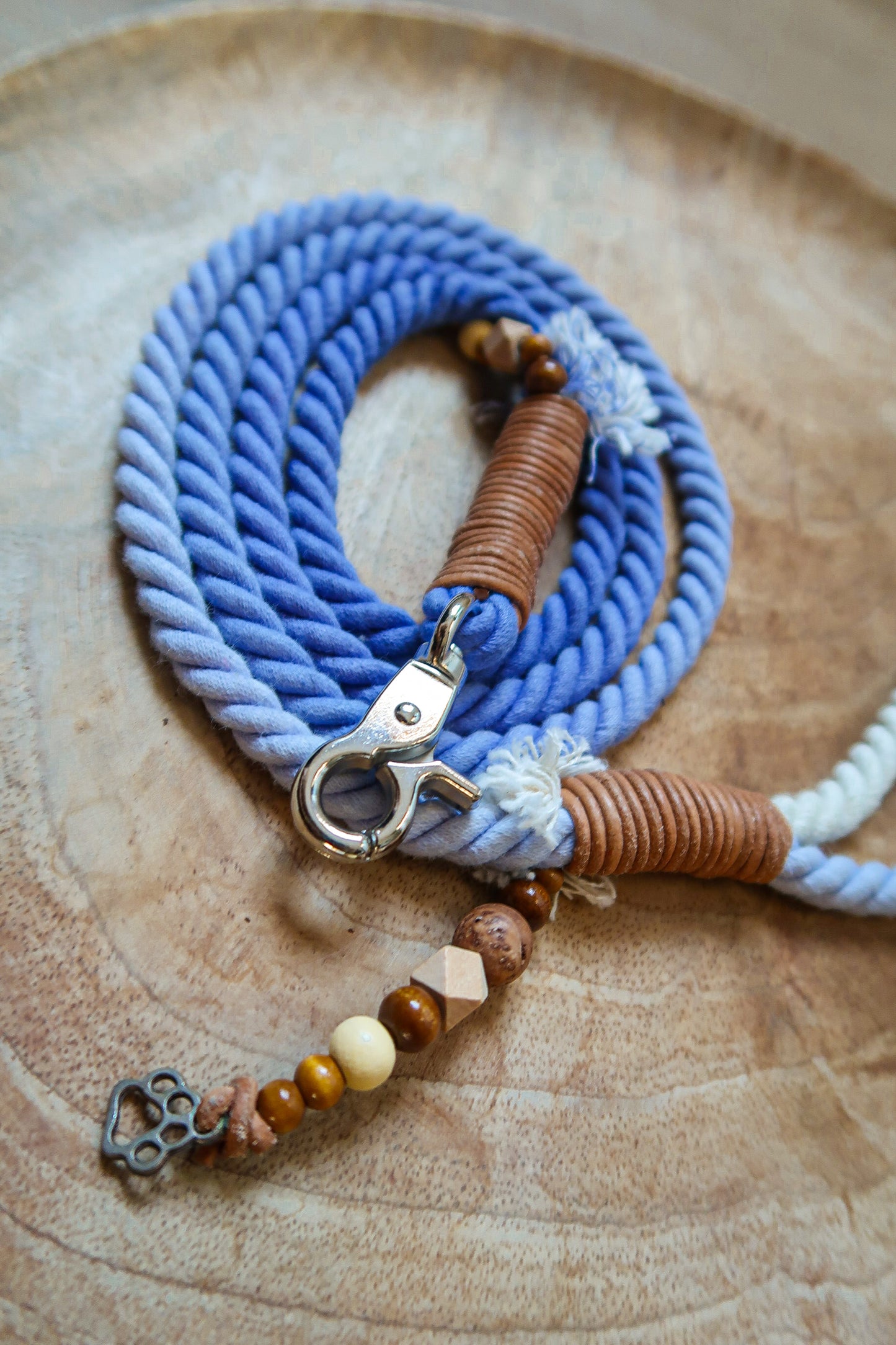 BOHO vodítko pro malé pejsky s ručkou / 1,2m - modrá lila
